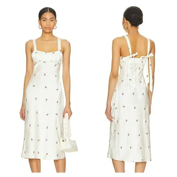 MAJORELLE Eden Midi Dress Ivory & Pink - Picture 1 of 12